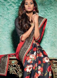 honourable lace satin black fancy printed saree 302331 23516 0 790x1086 218x300 Dark Floral Print Indian Wear
